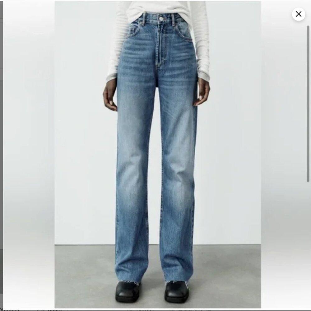Zara Wide Leg Raw Hem Jeans